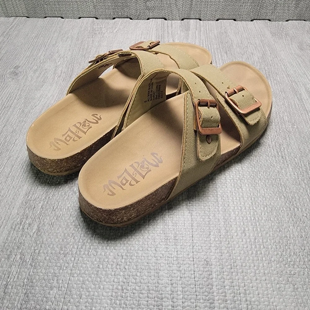 Mad Love Keava Footbed Sandals Womens 6 Taupe Double Strap Buckle Casual Slide